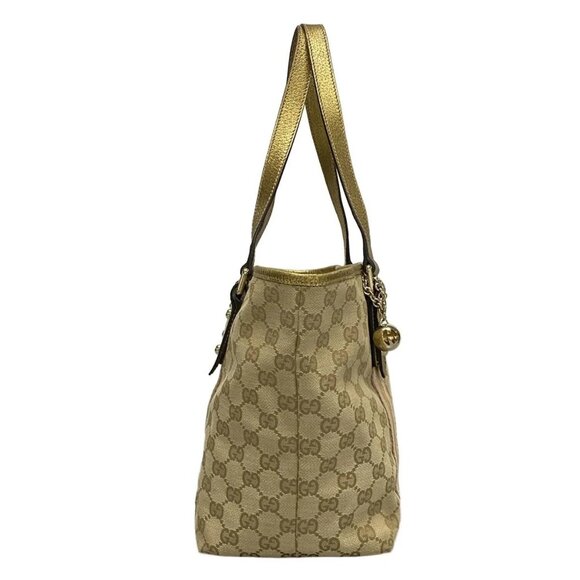 Auth GUCCI GG 137396 Beige Gold Pink Jacquard Leather - Tote Bag - Picture 3 of 14